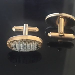 Vintage Fabric Cufflinks Textured Fabric ,Gold